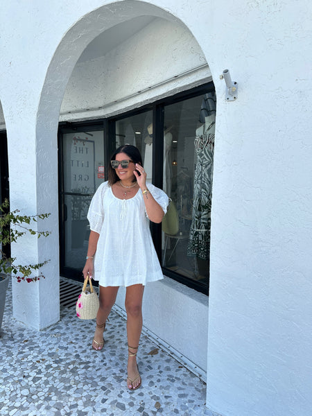 ANTONIA PUFF SLEEVE EYELET ROMPER