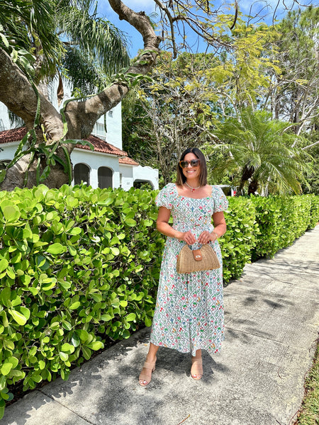 SELKIE CORSETED FLORAL MIDI DRESS