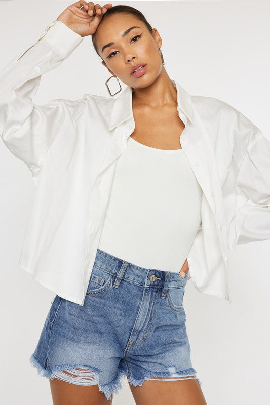 ARIANA RAW HEM HIGH RISE DENIM SHORT