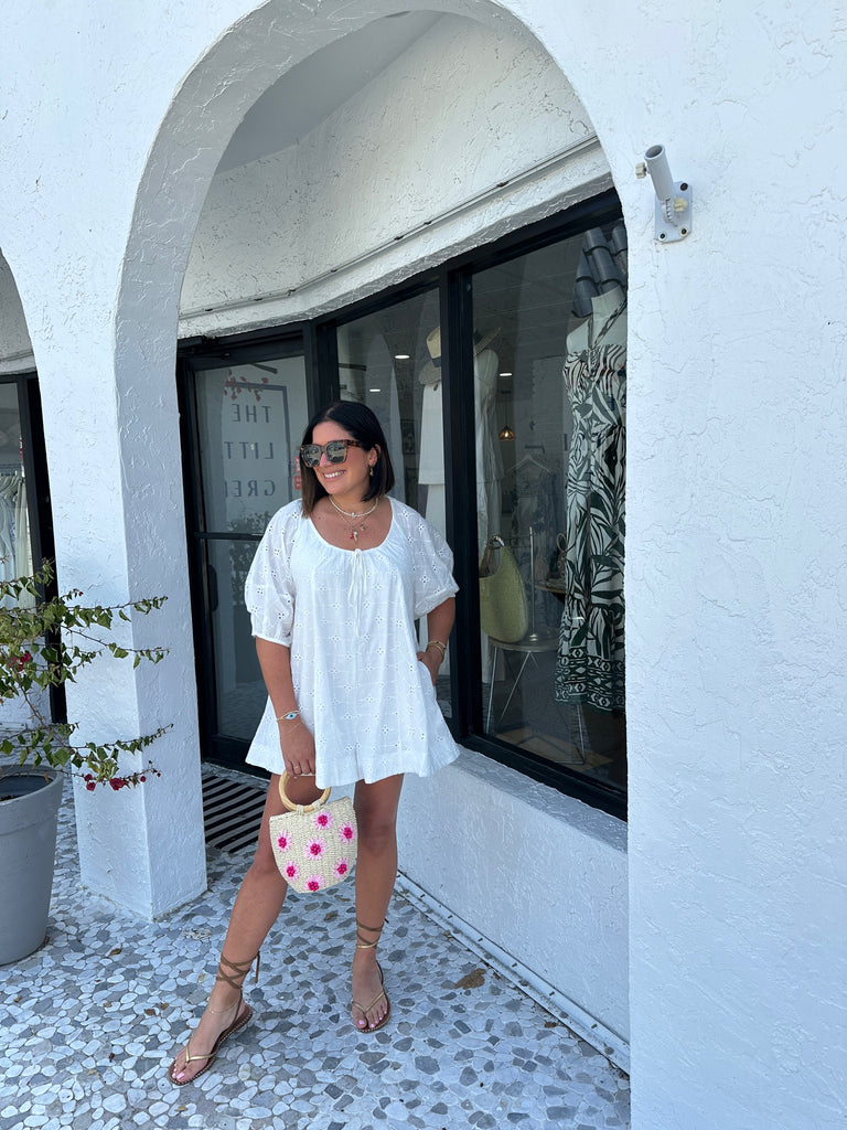 ANTONIA PUFF SLEEVE EYELET ROMPER