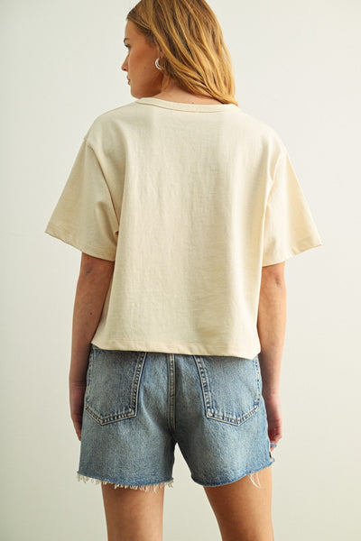 PAISLEY SHORT SLEEVE LINEN BLEND TOP
