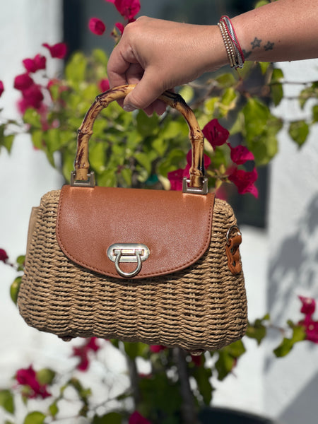 MALVIDES WICKER BAG WITH BAMBOO HANDLE