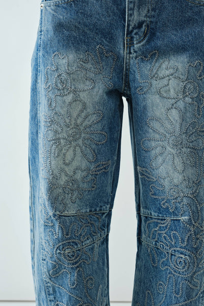 FABI EMBROIDERED BARREL PANTS