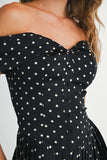 JOAN POLKA DOT OFF THE SHOULDER MINI DRESS