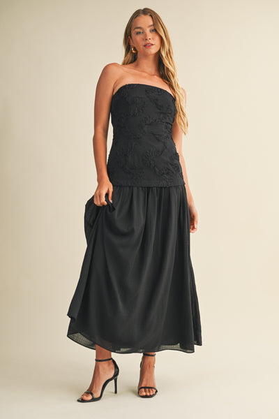 JULIANNE APPLIQUE STRAPLESS MAXI DRESS