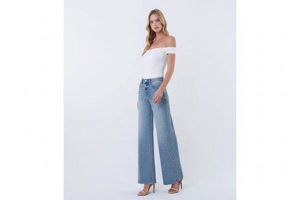 OLIVIA EMBELLISHED WIDE LEG JEAN