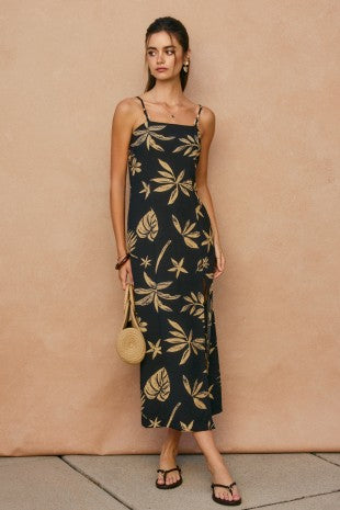 TAHITI TROPICAL PRINT MIDI DRESS