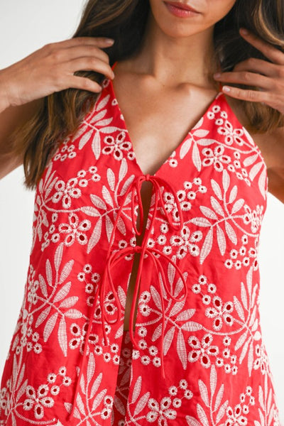 KARINA COTTON EMBROIDERED HALTER TOP