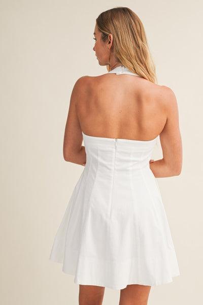 WILLOW STRETCH LINEN HALTER MINI DRESS