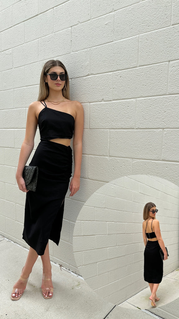 JULIE ONE SHOULDER MIDI DRESS