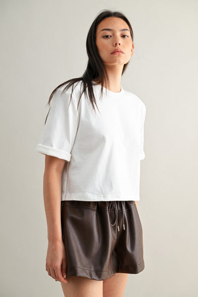 AVIANA SHOULDER PADDED CREW TOP