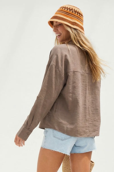 CIARA LINEN BLEND BUTTON DOWN TOP