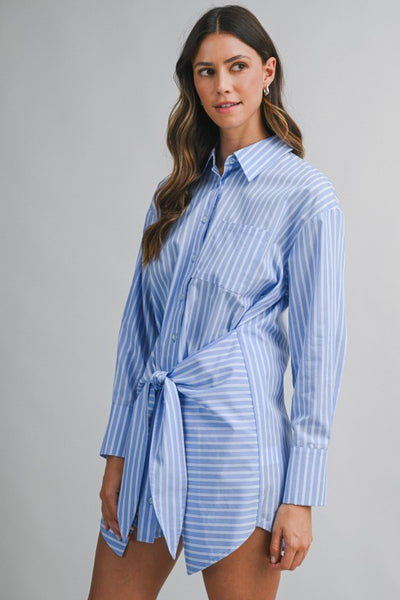 SOLEIL STRIPED BUTTON DOWN SHIRT DRESS