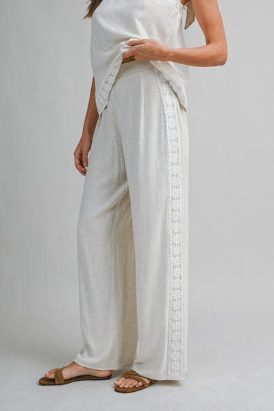 IRIS LACE TRIM LINEN WIDE LEG PANT