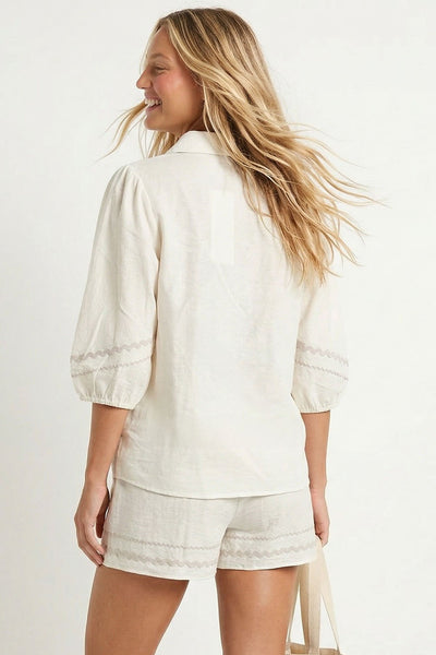 ELODIE PUFF SLEEVE LINEN BLOUSE