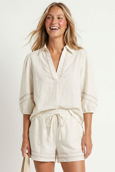 ELODIE PUFF SLEEVE LINEN BLOUSE