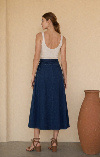 IVY ASSYMETRICAL HEM DENIM SKIRT