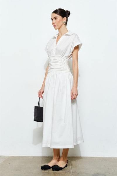 NATHALIE MIXED MATERIAL MIDI DRESS