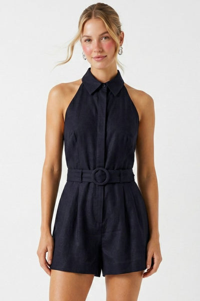 STEVIE BELTED LINEN ROMPER
