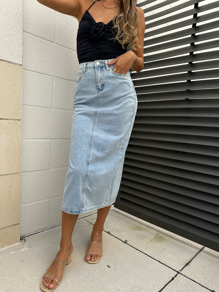 KNOX DENIM MIDI SKIRT