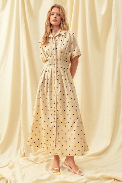 JUNI POLKA DOT SHIRT MIDI DRESS