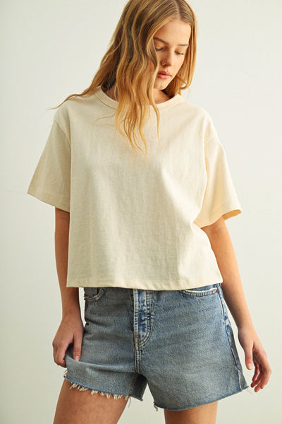PAISLEY SHORT SLEEVE LINEN BLEND TOP