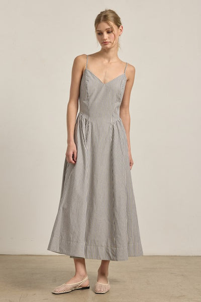 VIENNA STRIPED A-LINE MIDI DRESS