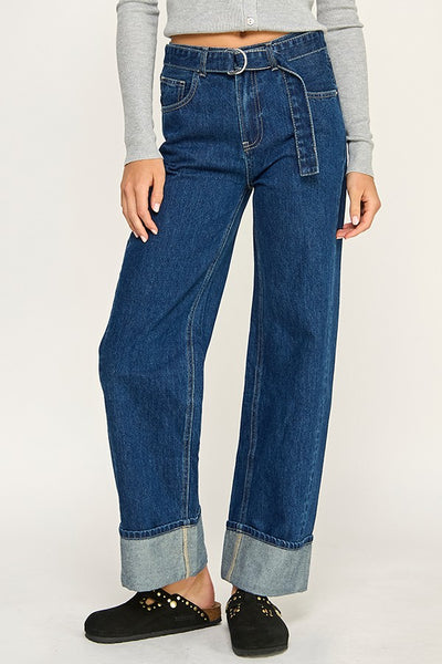 MORGAN BELTED CUFF WIDE LEG DENIM