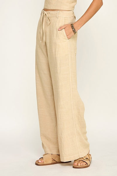 REINA LINEN STITCH WIDE LEG PANT