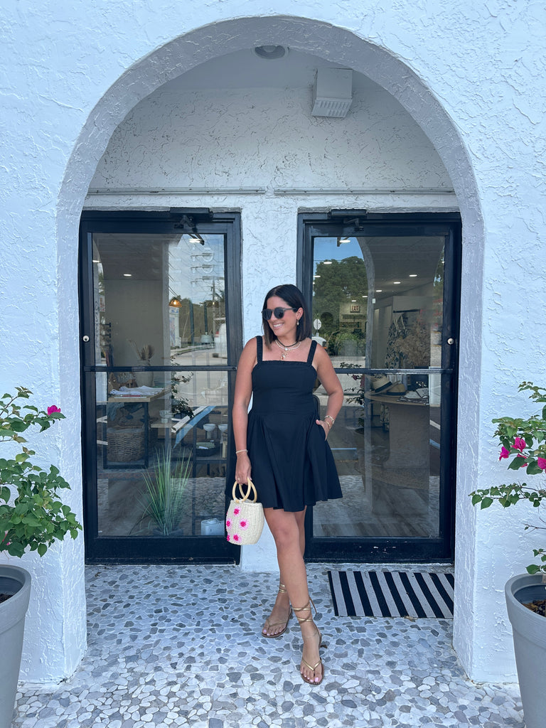 KAELI RUCHED WAIST SHIRRING FLARE DRESS