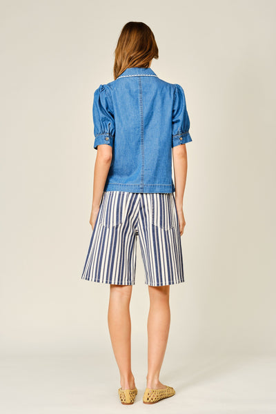 Gaelle Collar Embroidered Denim Button Down Shirt