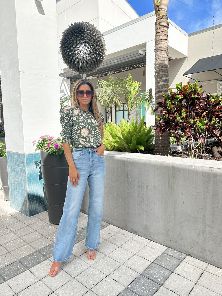 FERNWOOD FLORAL DRAPE SLEEVE TOP