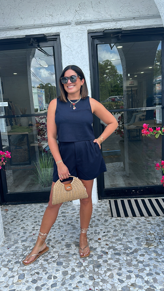 AL FRESCO LINEN BLEND HIGH WAISTED SHORTS