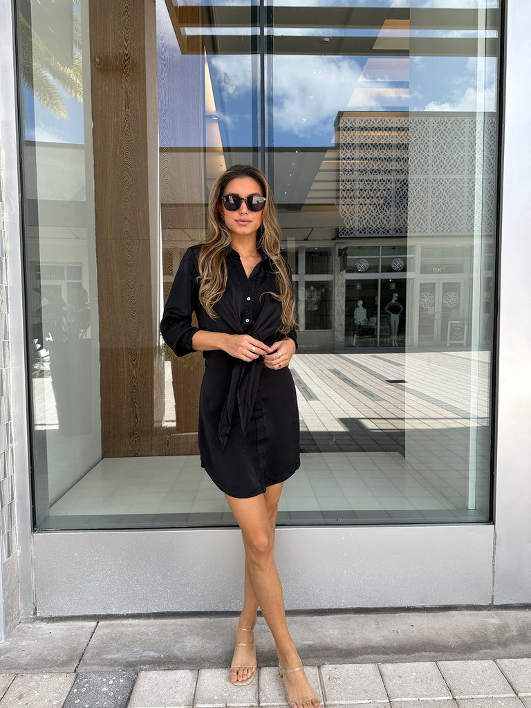 VEREDA SATIN FRONT TIE SHIRT DRESS