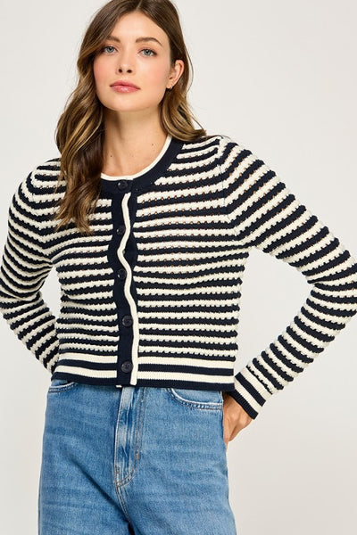 MADDIE TEXTURED STRIPED CROCHET CARDI