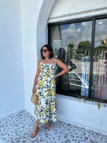 LEMON GARDEN TIERED MIDI DRESS