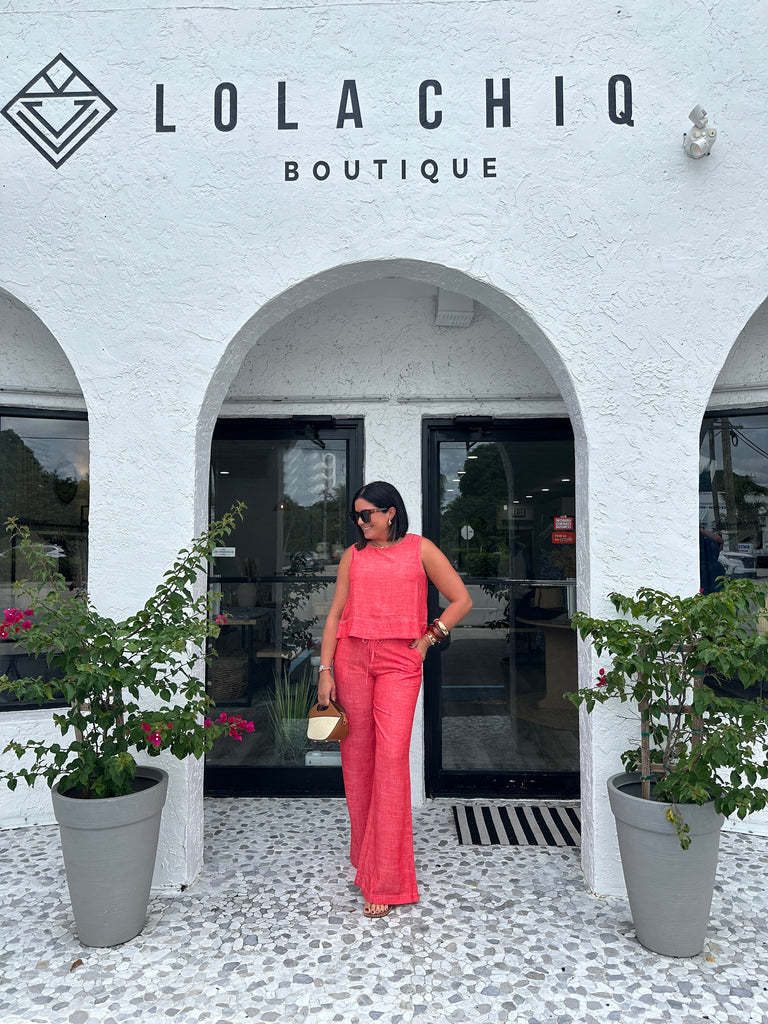 REINA LINEN STITCH WIDE LEG PANT