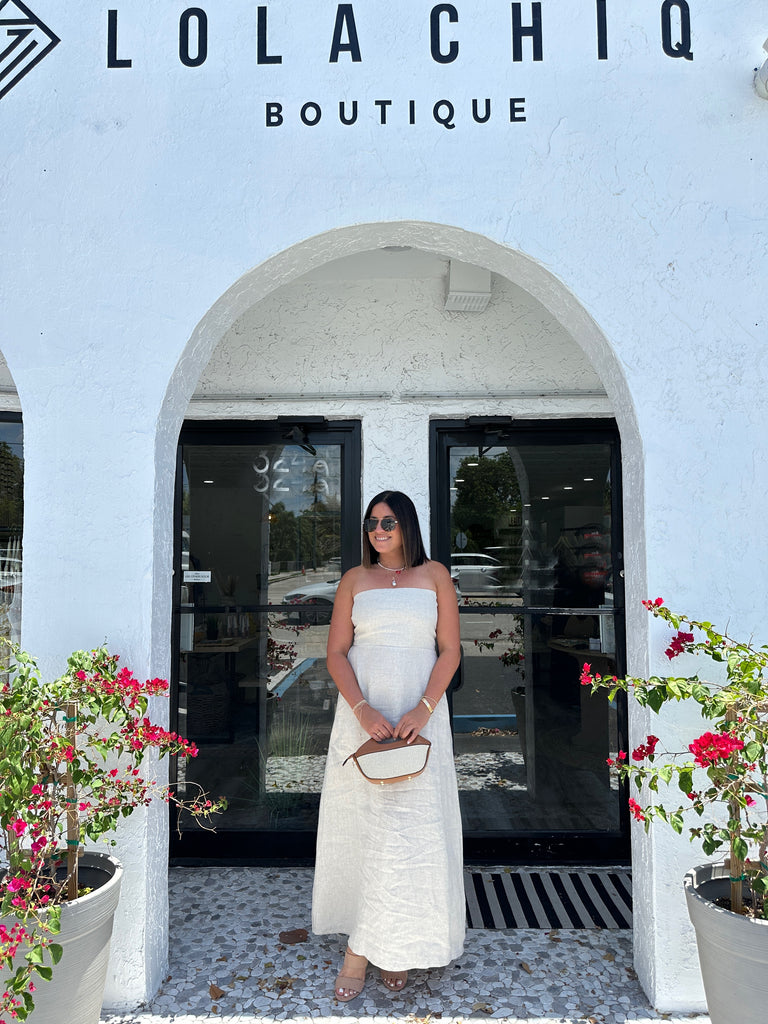 SERAFINA LINEN STRAPLESS MAXI DRESS