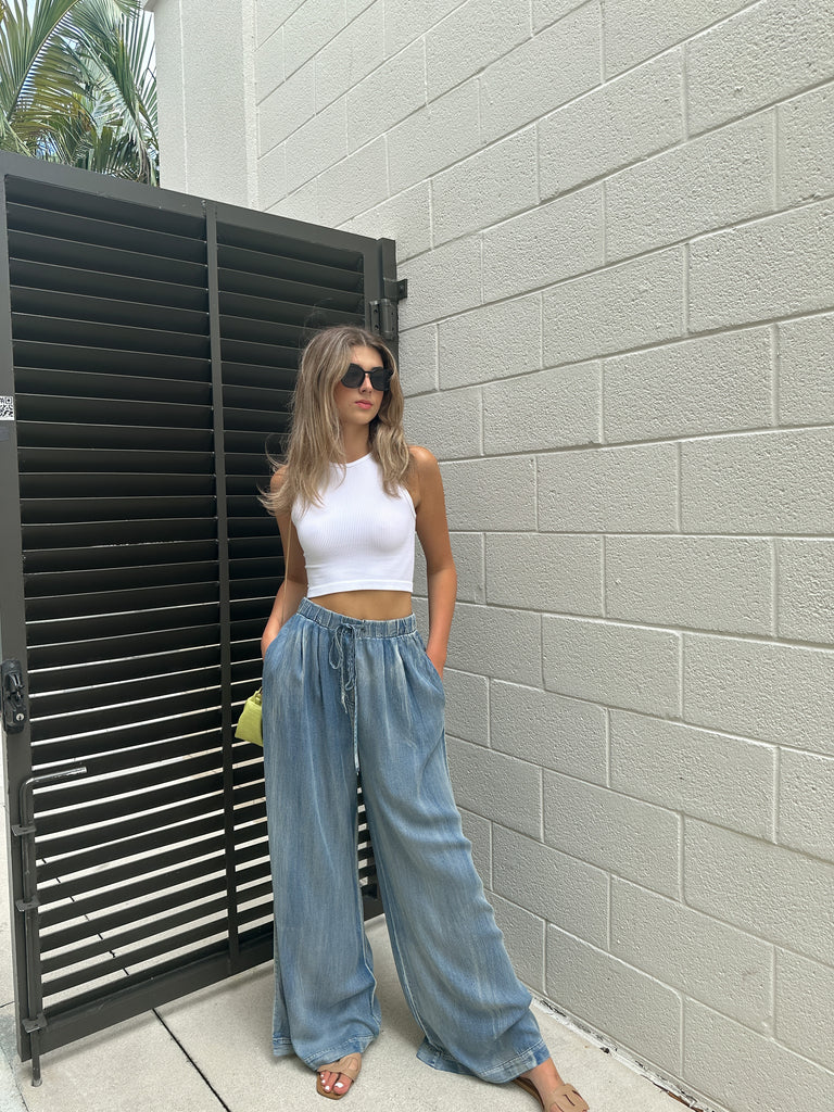 ALLAN ELASTIC WAIST CHAMBRAY PANT