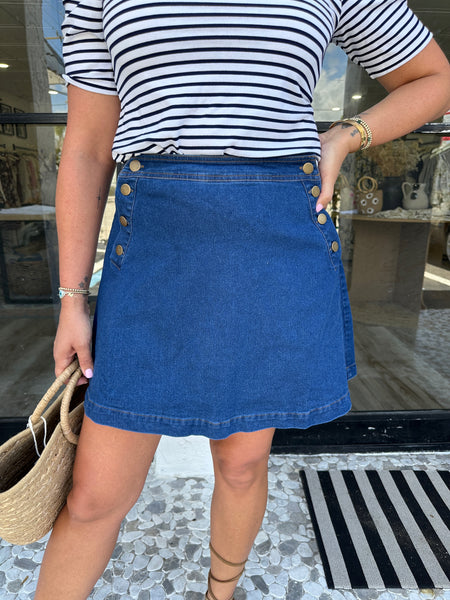 HANNAH A-LINE DENIM MINI SKIRT