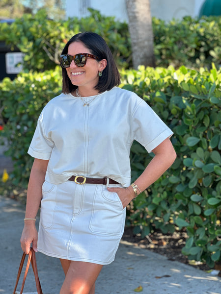 CALLOWAY DENIM STITCH WORK TOP