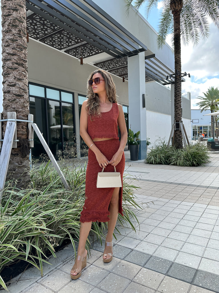 UBUD TERRACOTA FRINGE SKIRT SET