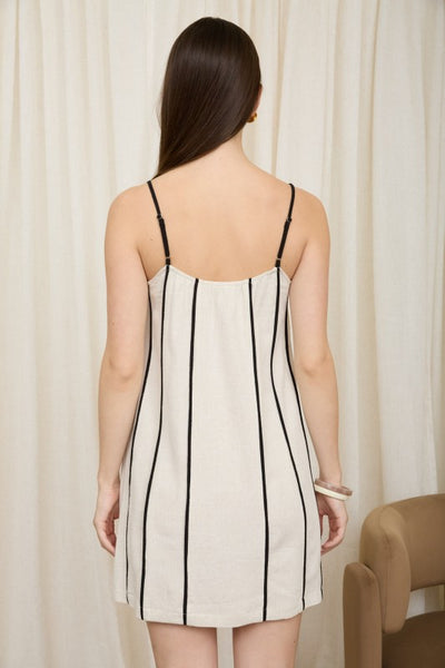 VERONICA CONTRAST STRIPE LINEN MINI DRESS