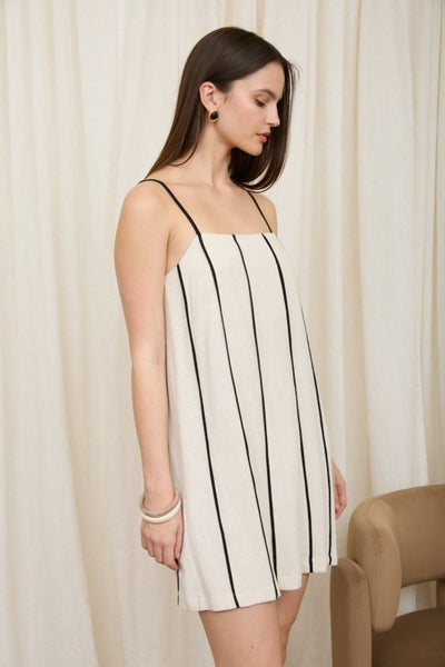 VERONICA CONTRAST STRIPE LINEN MINI DRESS
