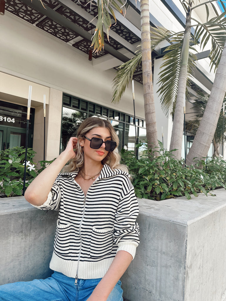 LILA STRIPPED ZIP UP SWEATER