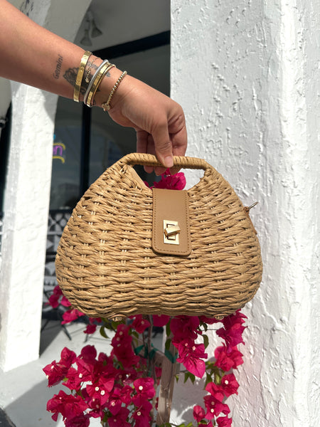 GRACIE WICKER MINI BAG WITH STRAP