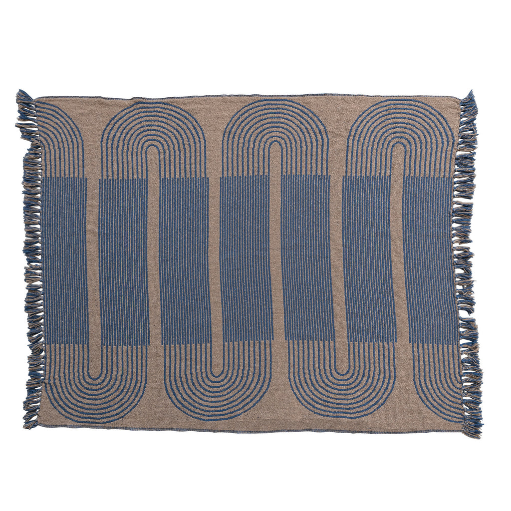 BLUE&TAN COTTON BLEND THROW
