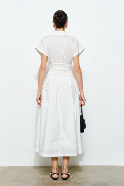 NATHALIE MIXED MATERIAL MIDI DRESS