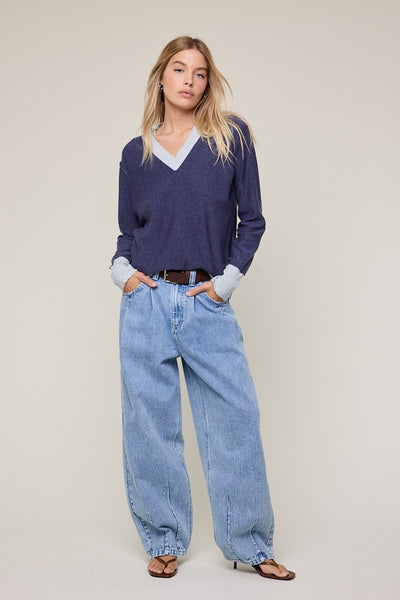 COOPER V NECK SWEATER WITH RAW HEM
