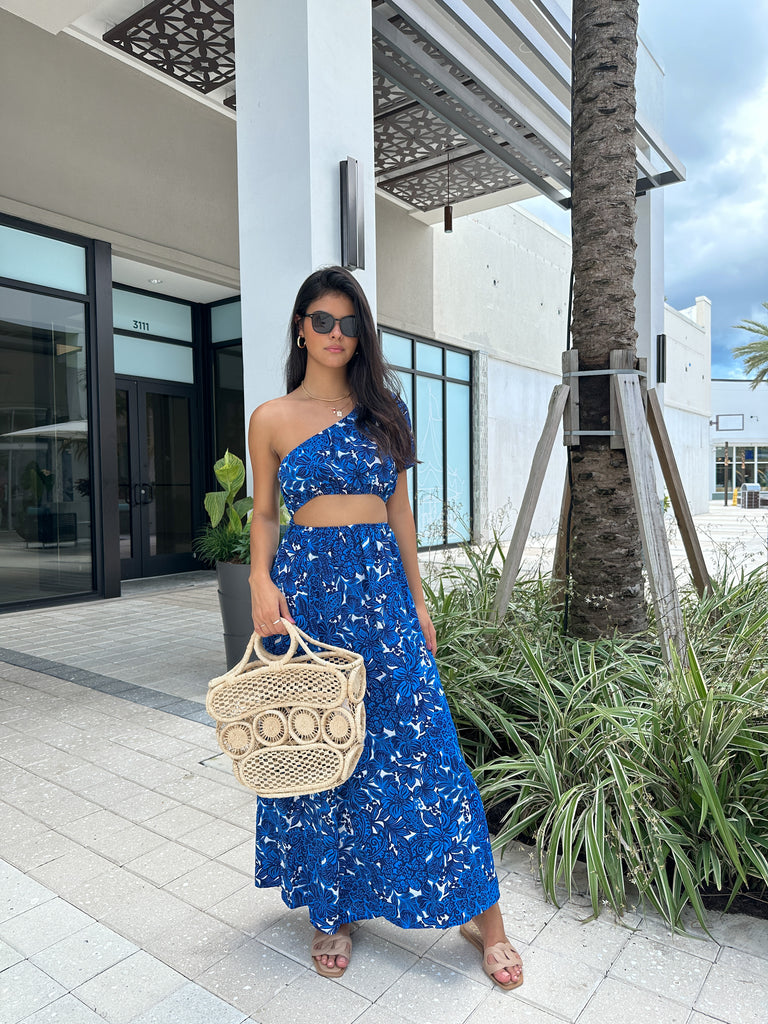 SLOANE FLORAL CUTOUT ONE SHOULDER MAXI DRESS
